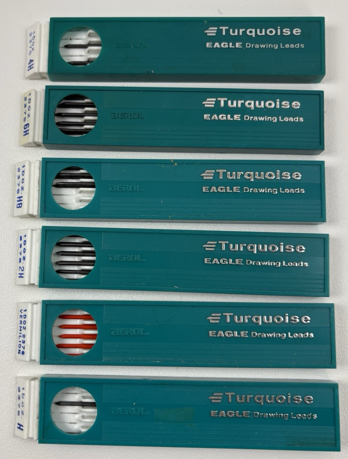 VTG Berol Turquoise Eagle Drawing Leads 6 Sets 32 Total H HB 2H 4H 6H Vermilion
