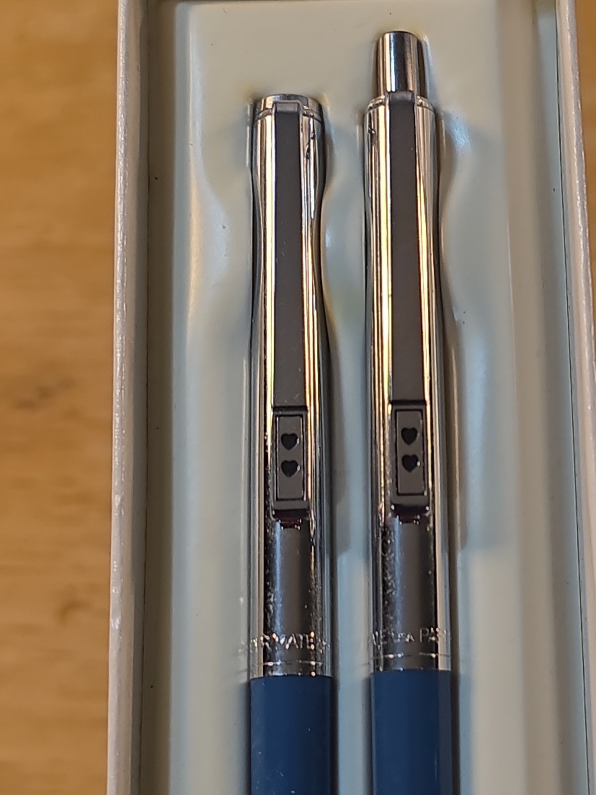 Vintage Paper Mate Blue Chrome Ballpoint Pen Mechanical Pencil Set Original Box
