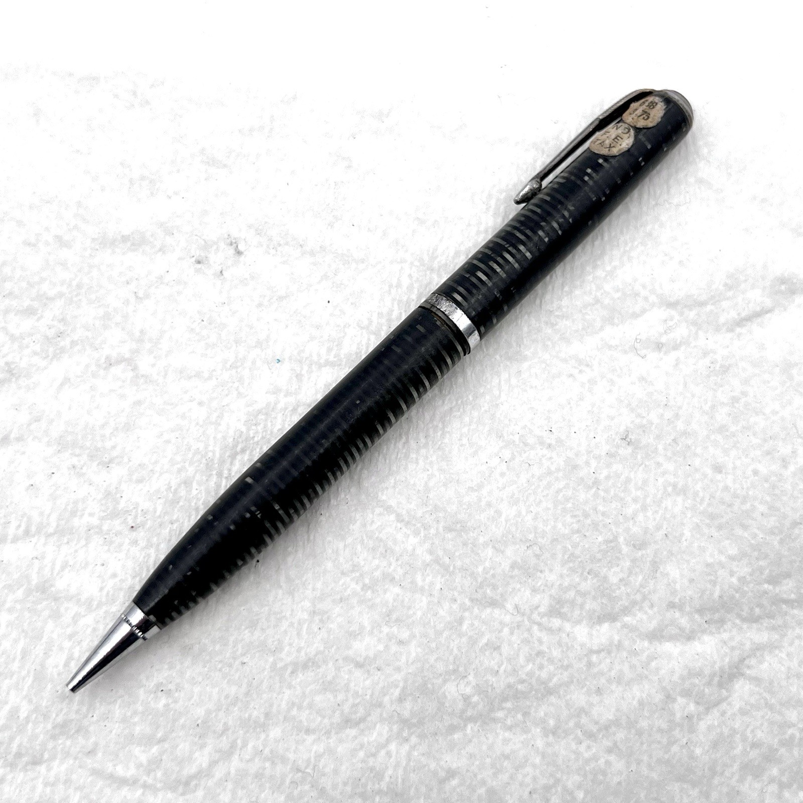 VTG Parker USA Gray Candy Stripe Silver Trim 4-5/8″ Mechanical Pencil SOLD AS IS
