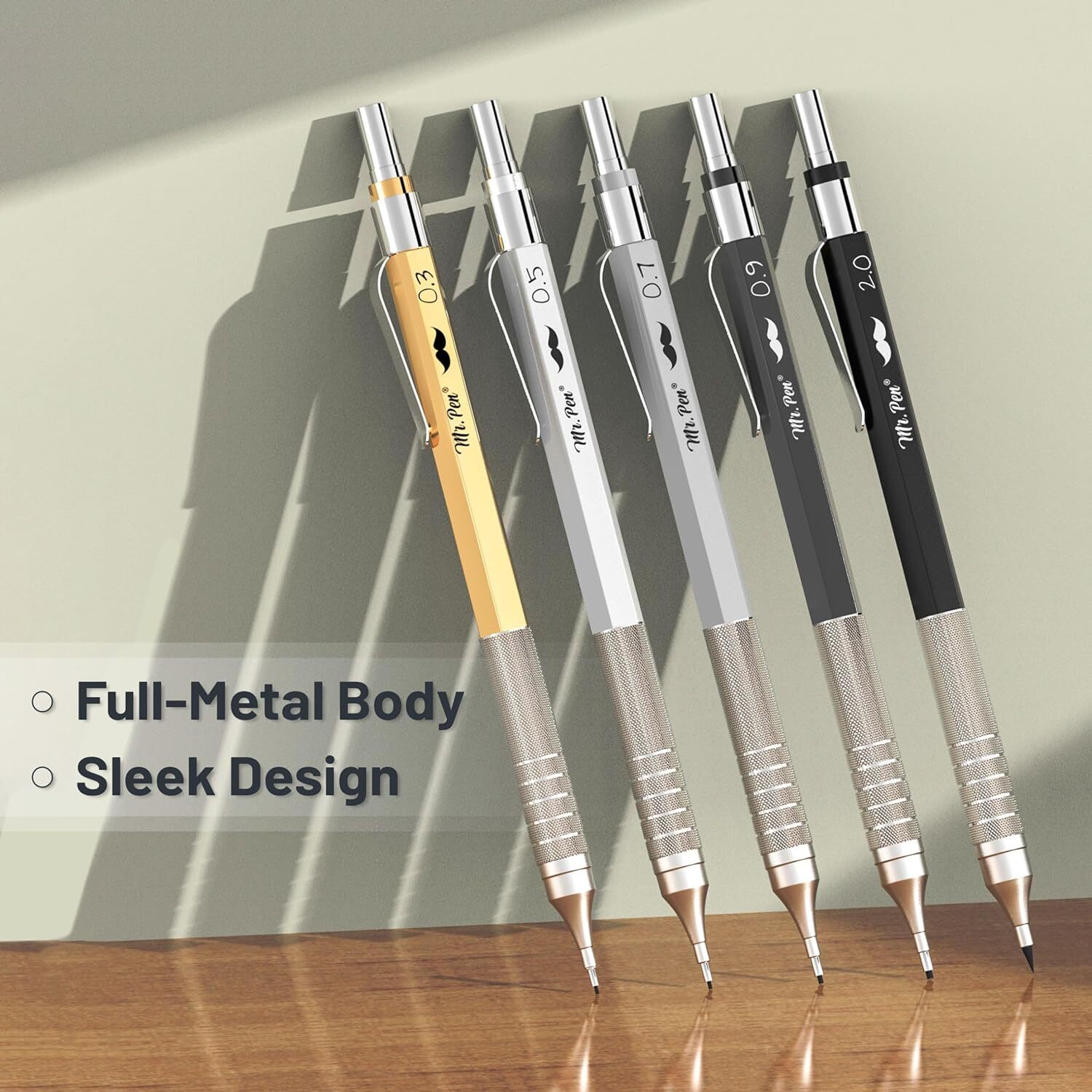 Mr. Pen- Metal Mechanical Pencil Set with 5 Count (Pack of 1), multi-color