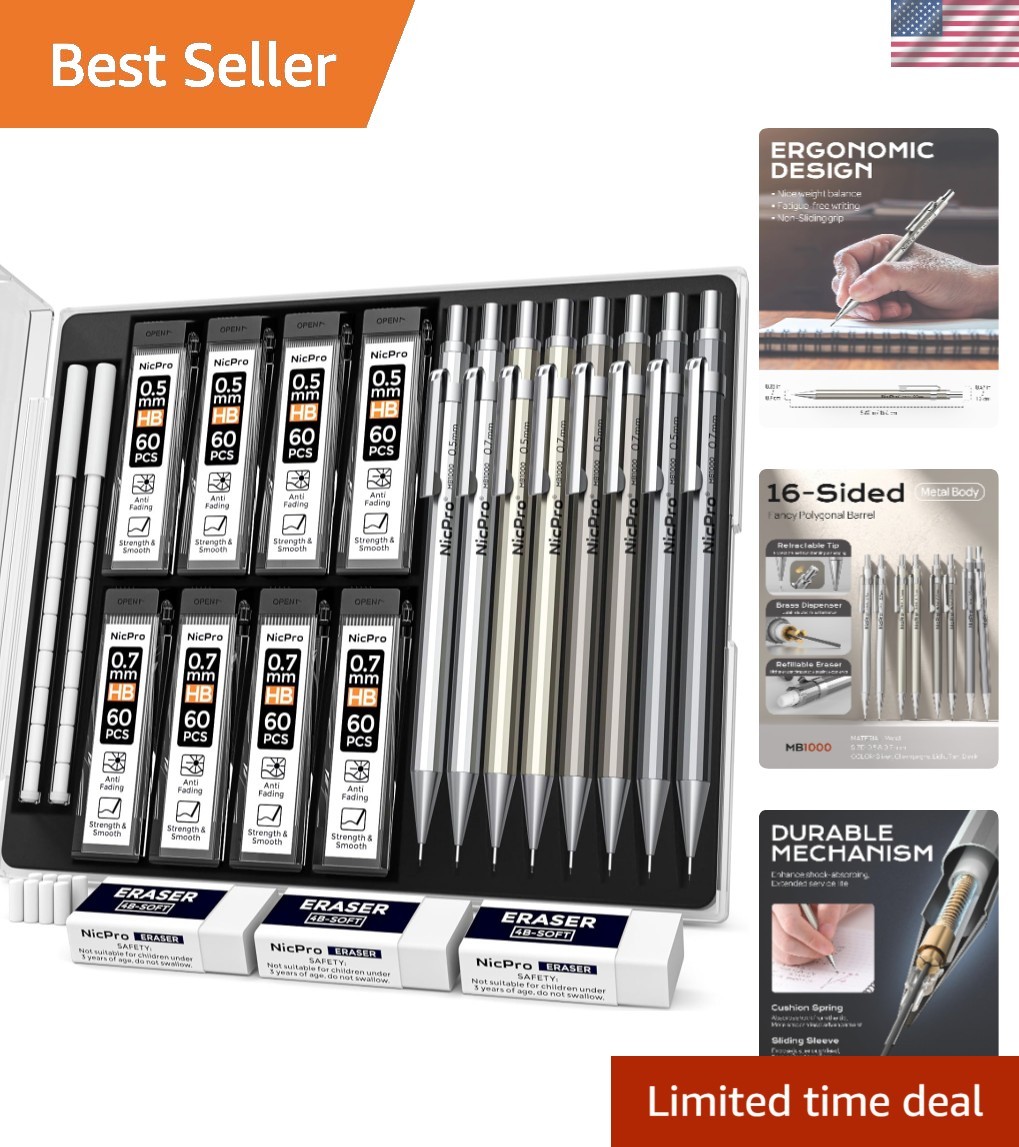 8 Pack Metal Mechanical Pencil Set – 0.5mm & 0.7mm for Artists & Professionals