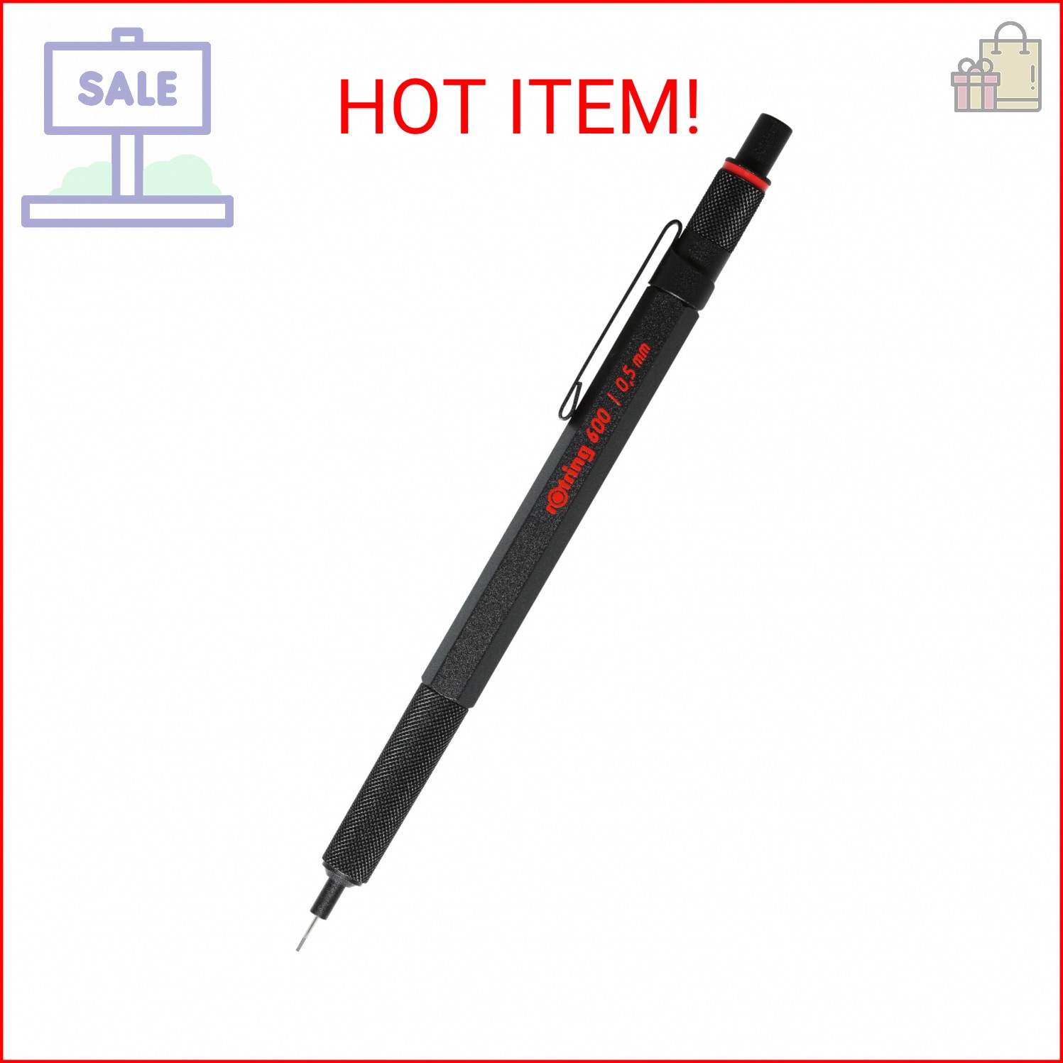 Rotring 600 Mechanical Pencil, 0.5 mm, Black – Perfect for Writing, Drafting, En