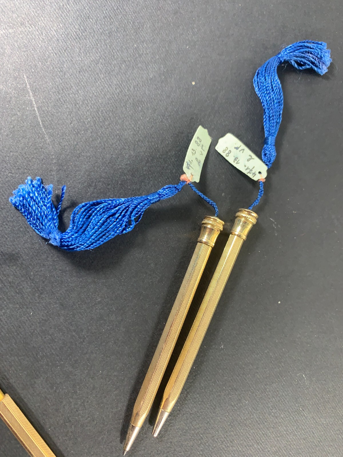3x Art Deco Rolled Gold Propelling Mechanical Pencil Blue tassel