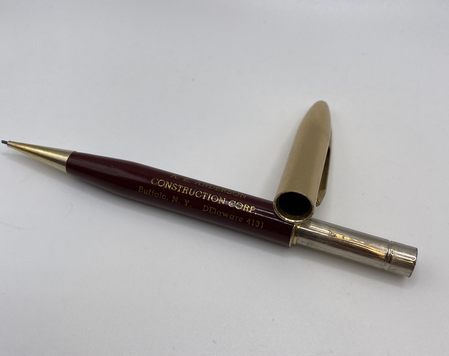 Vtg SHAW BARTON ADVERTISING MECH PENCIL MAROON & GOLD – AE Anderson Buffalo, NY