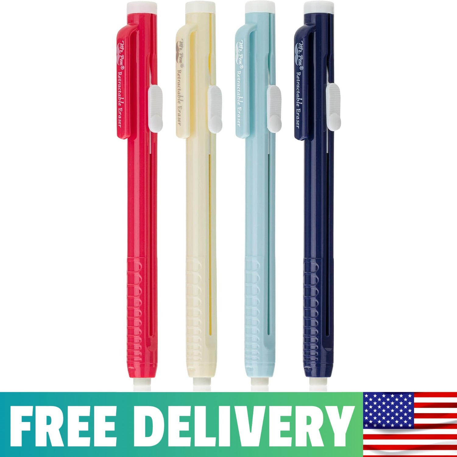 – Retractable Mechanical Eraser Pens, 4 Pack, Vibrant Colors | Latex-Free