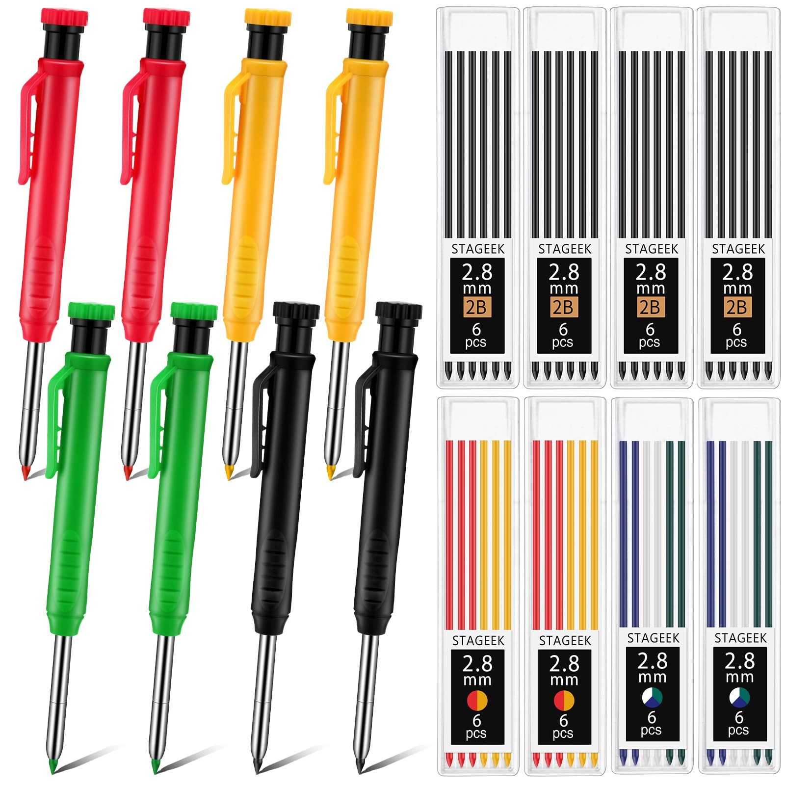 8 pack 2.8mm Mechanical Carpenter Pencils with 48 Refills, Construction Penci…