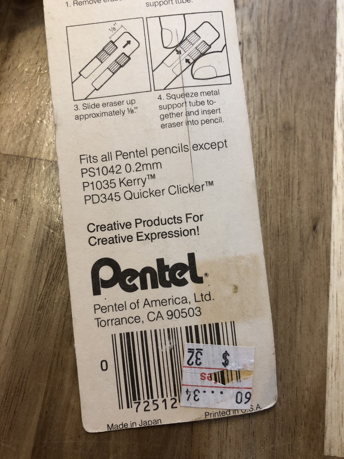 Pentel Automatic Pencil Refill Erasers NEW Z2-1BP NOS Drafting Drawing Art
