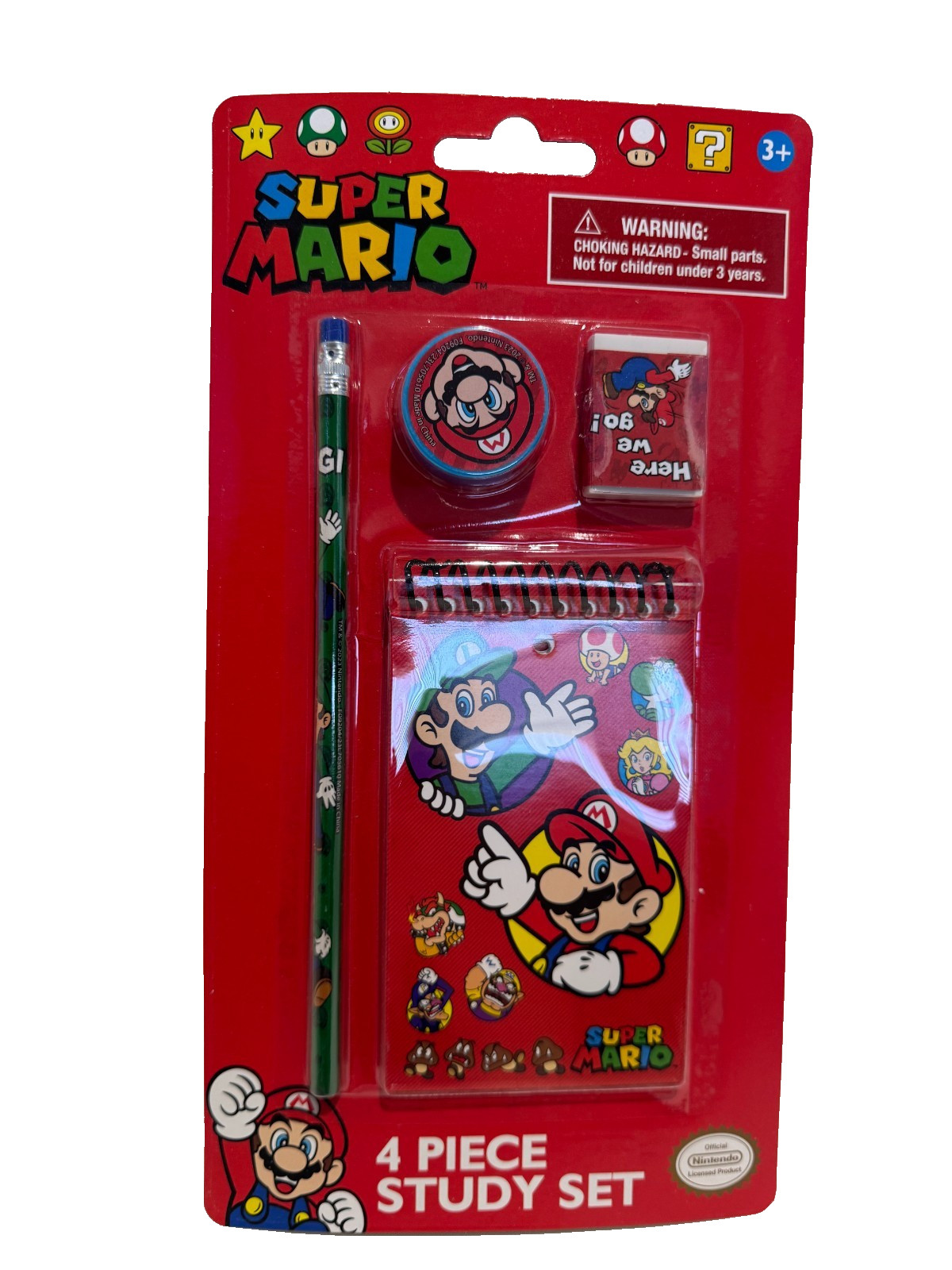 2 Pack Super Mario 4 Piece Study Set, Pencil, Memo Pad, Eraser & Sharpener