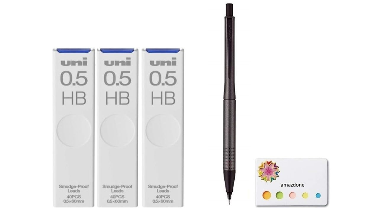 0.5mm Mechanical Pencil, Gun Metallic, Smudge-Proof Leads, Sticky Notes, 3 Set