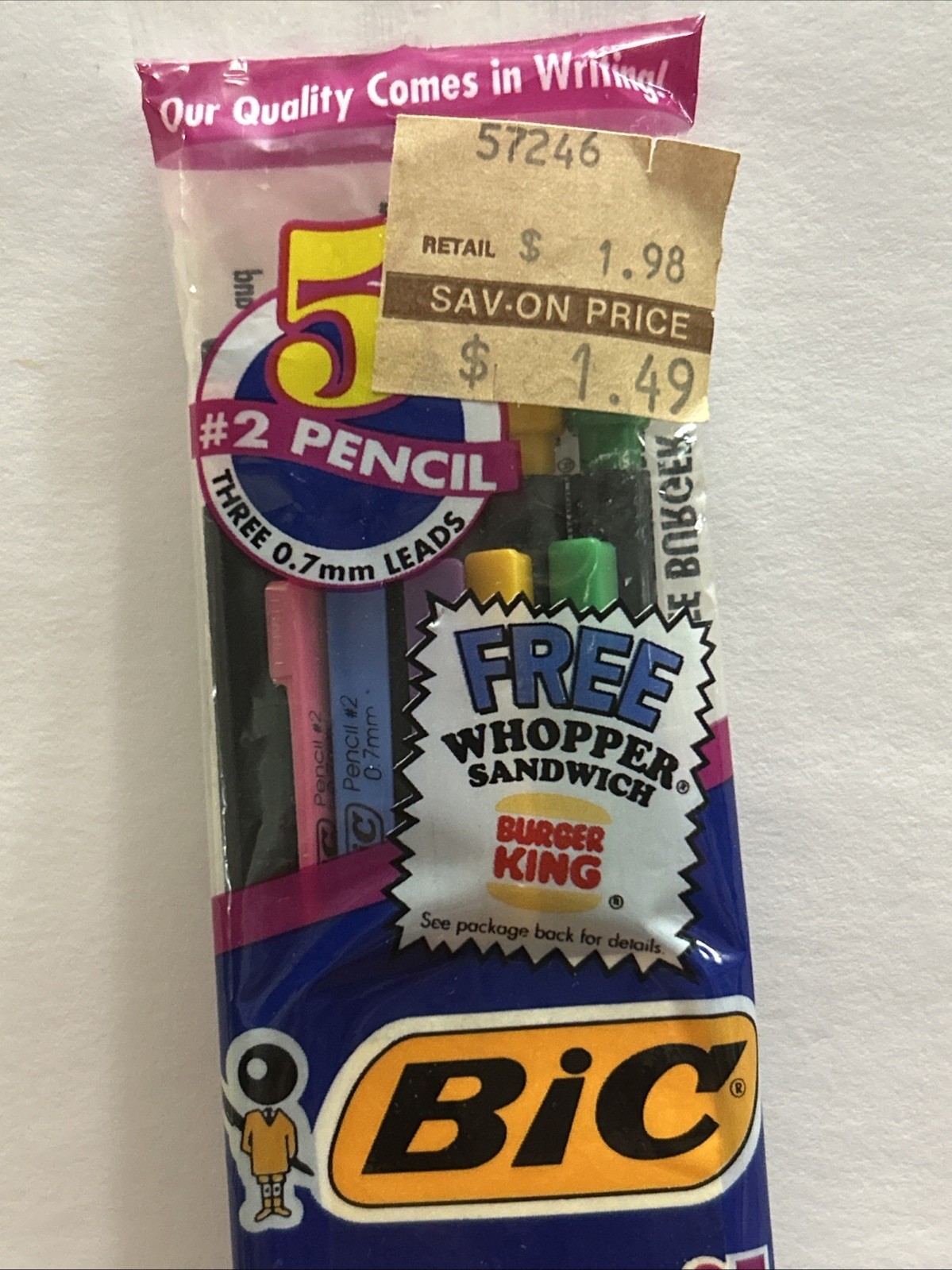BIC Mechanical Pencils .7 mm, 5 Ct, Burger King Promo 1991 NOS