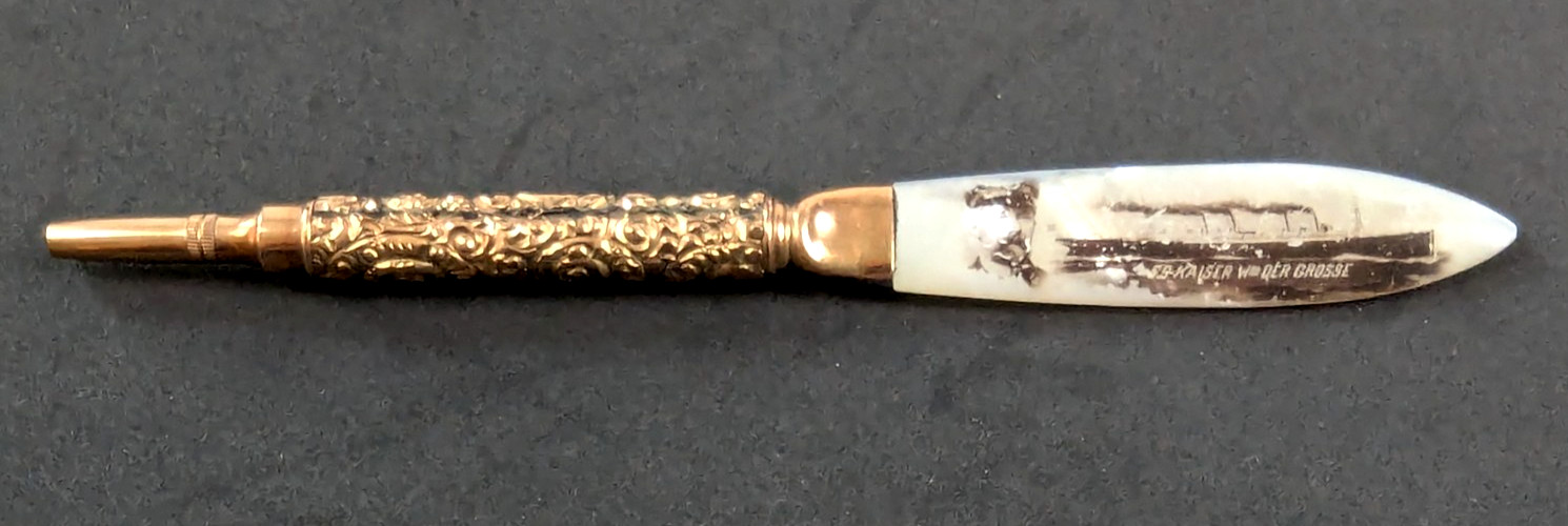 Victorian Rose Gold & MOP Ornate Mechanical Pencil Kaiser Wm der Grosse Works!