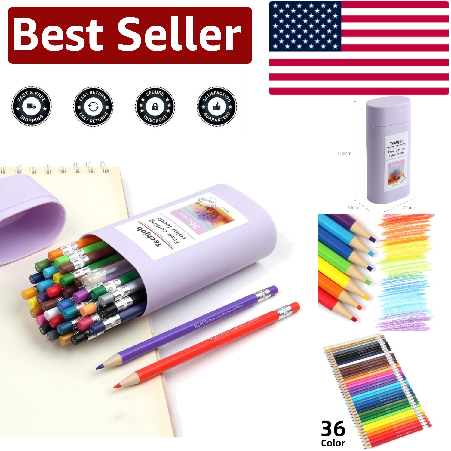 36 Assorted Colored Pencils Set – Includes Sharpener & Protective Case