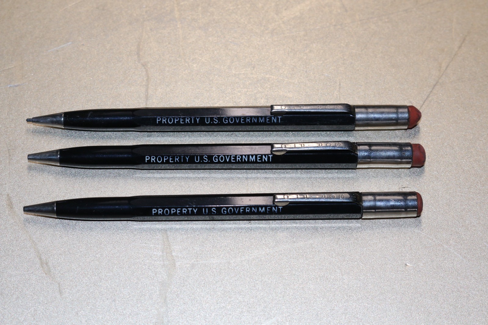 (3) vintage Scripto mechanical pencils all used, property of u.s. government