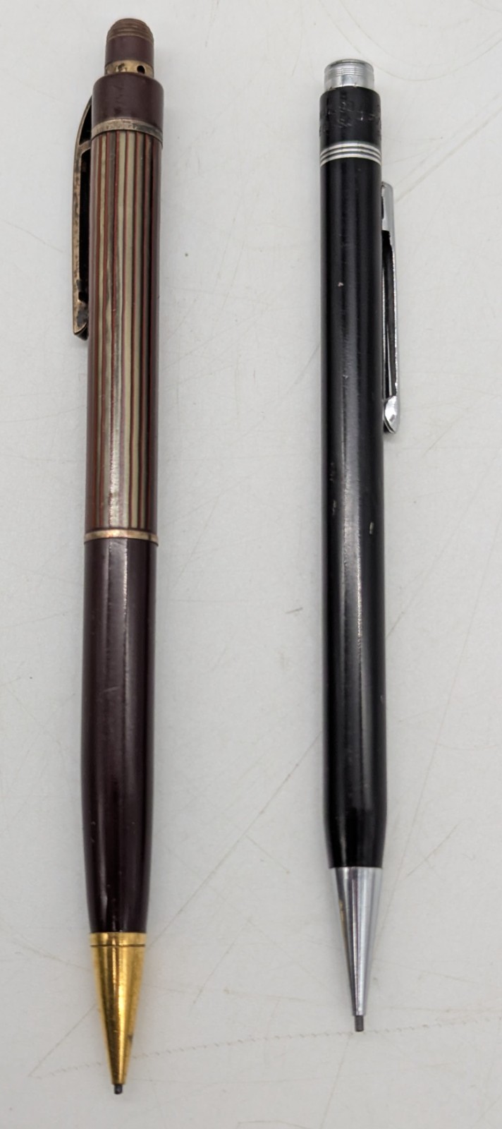 2 Vtg Wahl Eversharp Mechanical Pencils Black & Burgundy Gold Striped