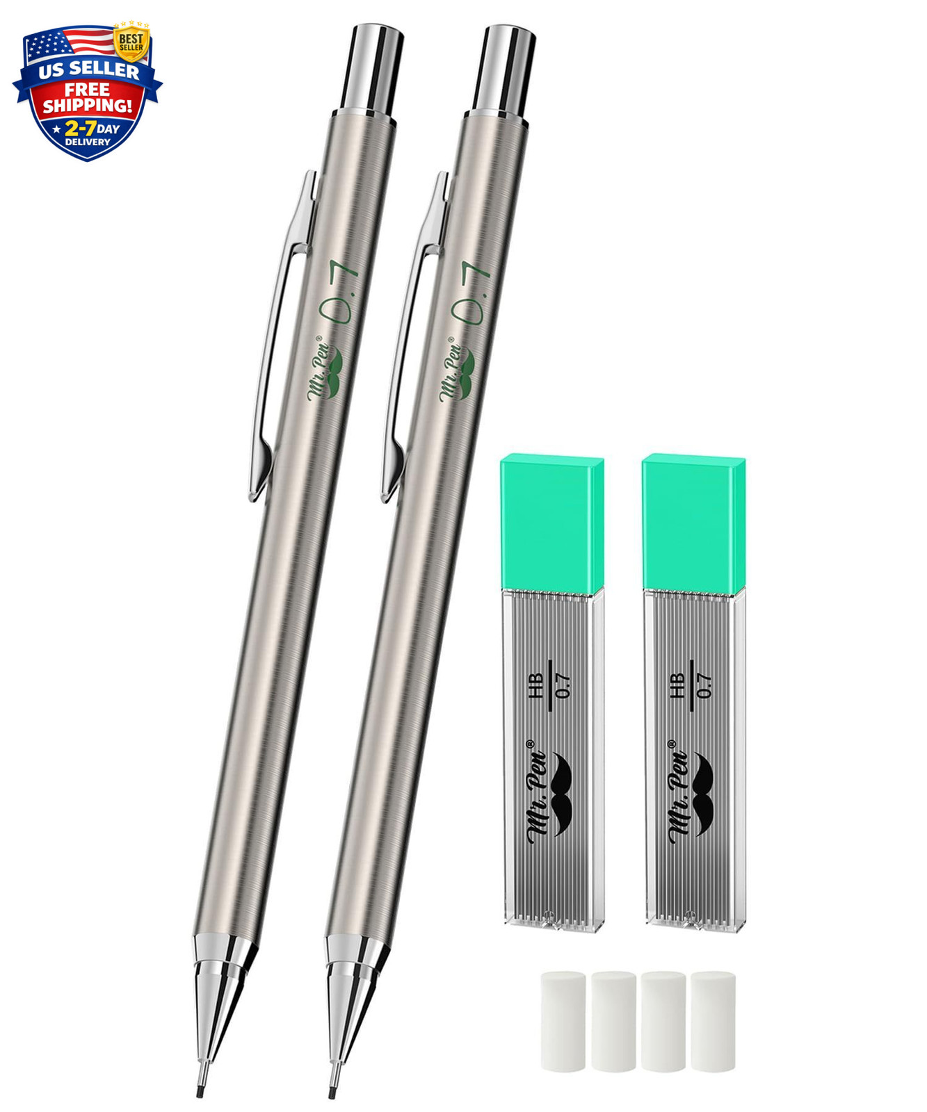 Metal Mechanical Pencils 0.7Mm, 2 Pack Lead Pencil Mechanical Pencil Metal