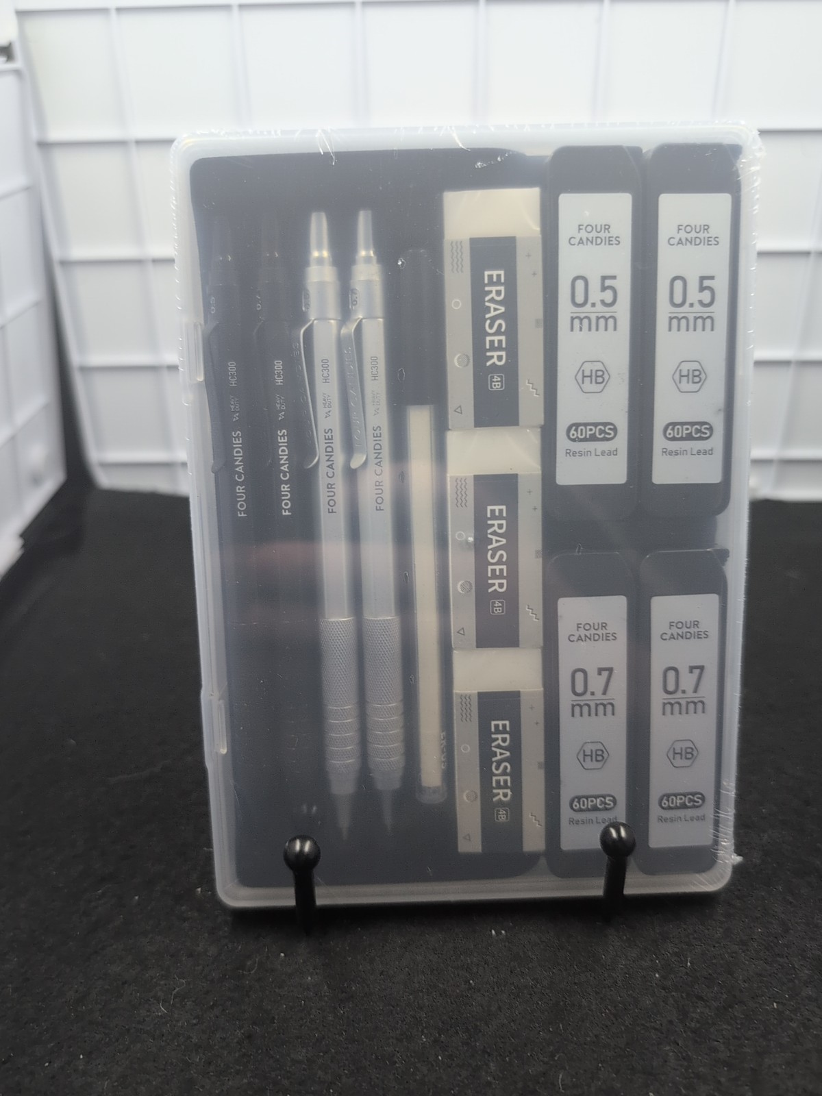 Four Candies Mechanical Pencil Set( 4 Pencils) 3 Erasers (2) 0.5/ (2) 0.7mm Lead