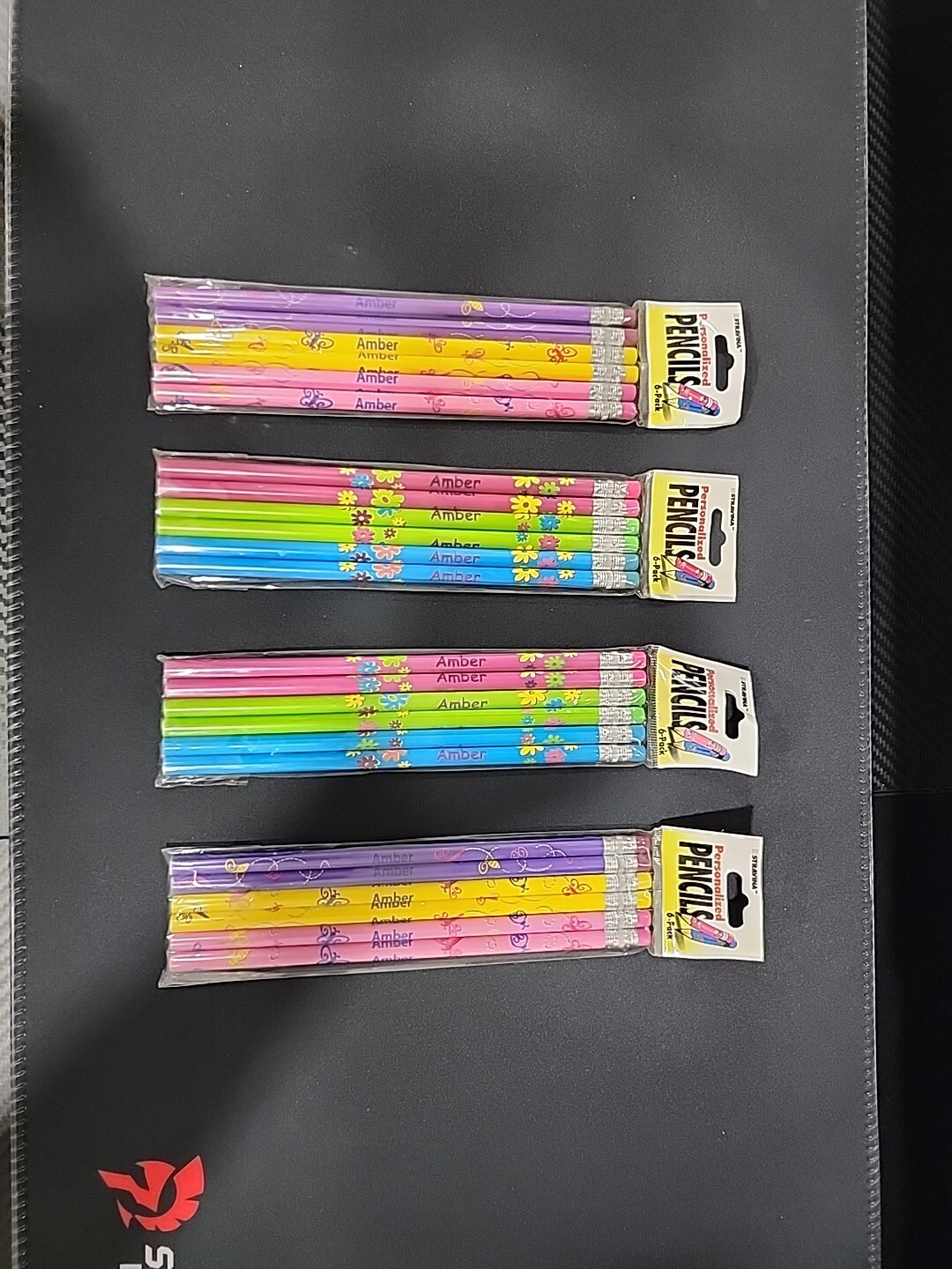 L@@K Personalized Amber Pencils Set Of 4 x 6 Pencils = 24 Pencils Multi Color