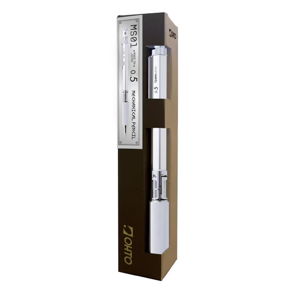 OHTO Mechanical Pencil 0.5mm MS01 Aluminum Knurled Grip Silver Made in Japan