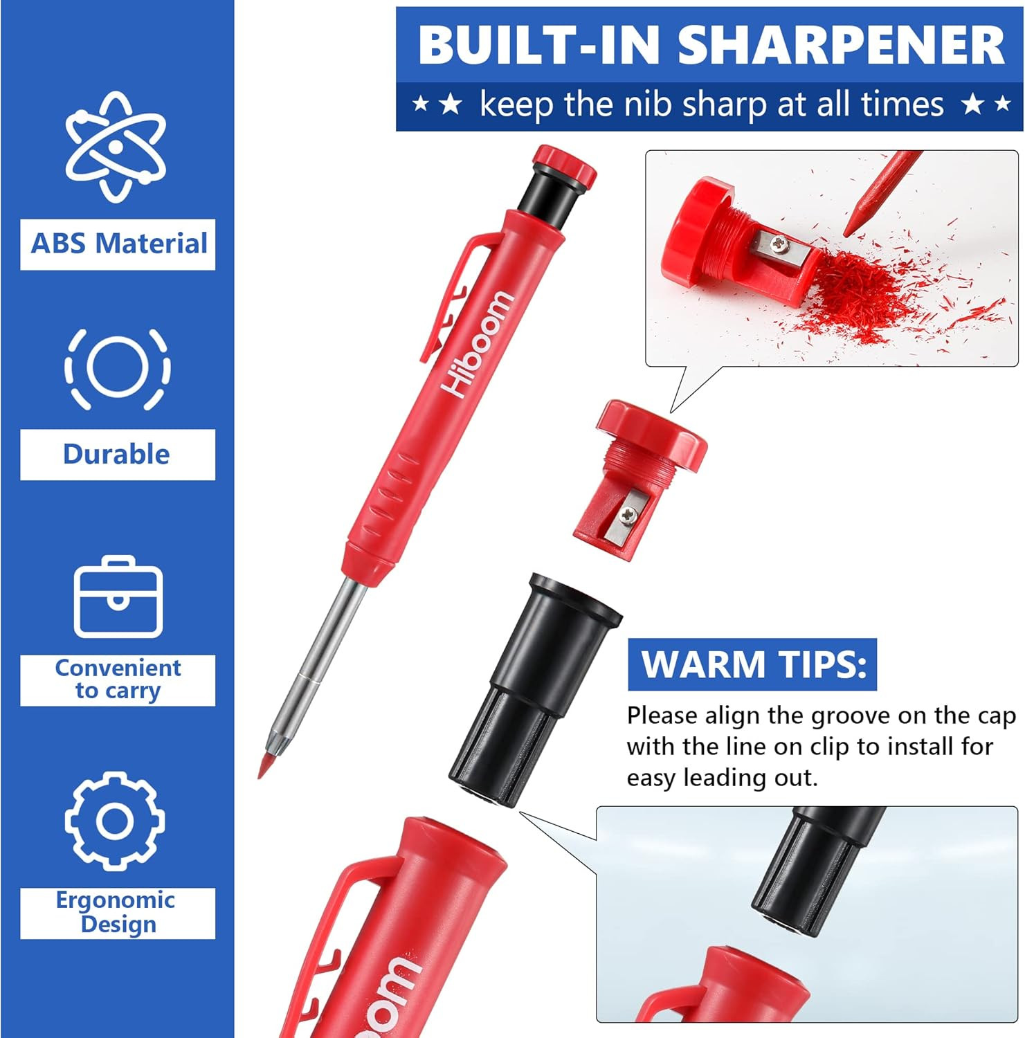 8 Pack Carpenter Pencils Set with 18 Refills (Red, Black, Yellow) and Sharpener,
