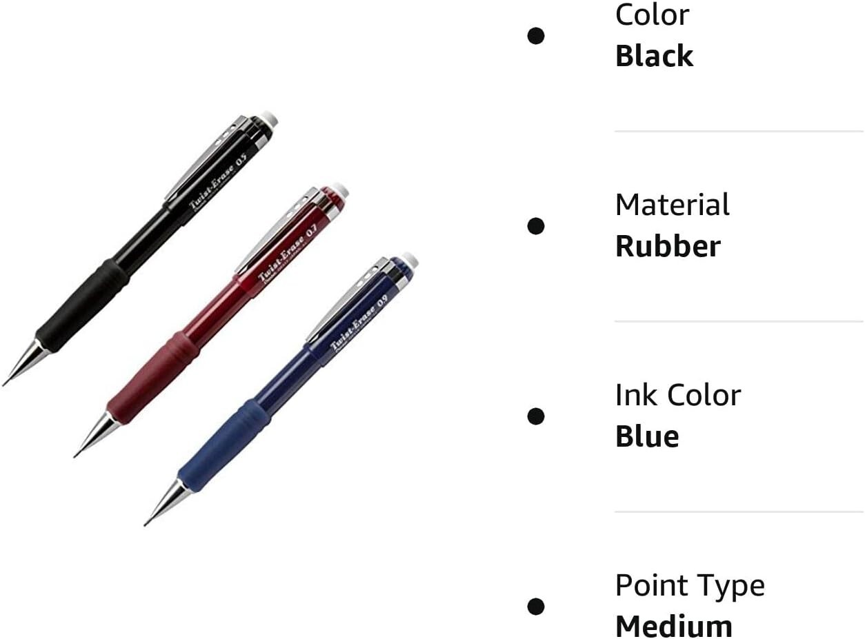 Pentel Twist-Erase Automatic Mechanical Pencils Assorted Sizes & Barrels: QE515