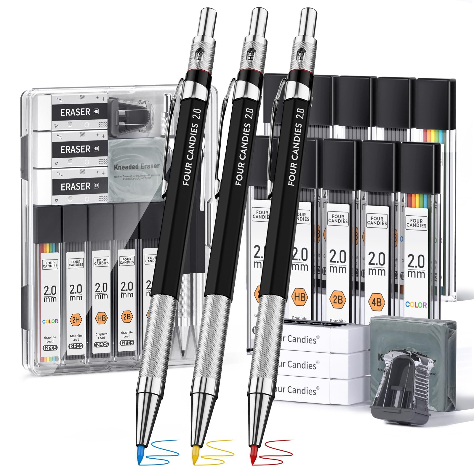 19PCS 2MM Mechanical Drawing Pencils with Case, Metal Art Lead Pencil with 12…