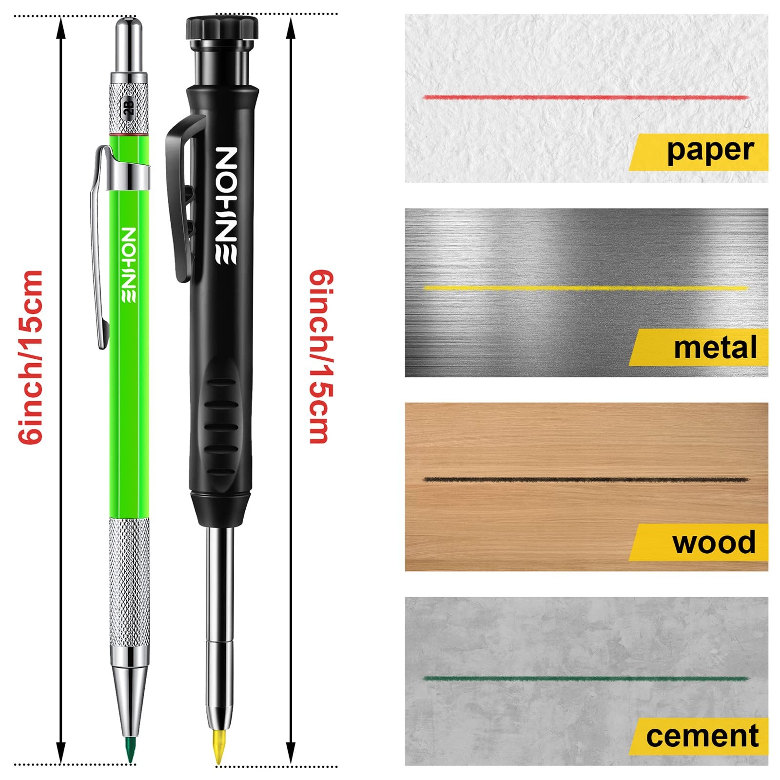 Enhon 4 Pack Carpenter Pencil 1 Count (Pack of 40), Green, Red, Black, Yellow
