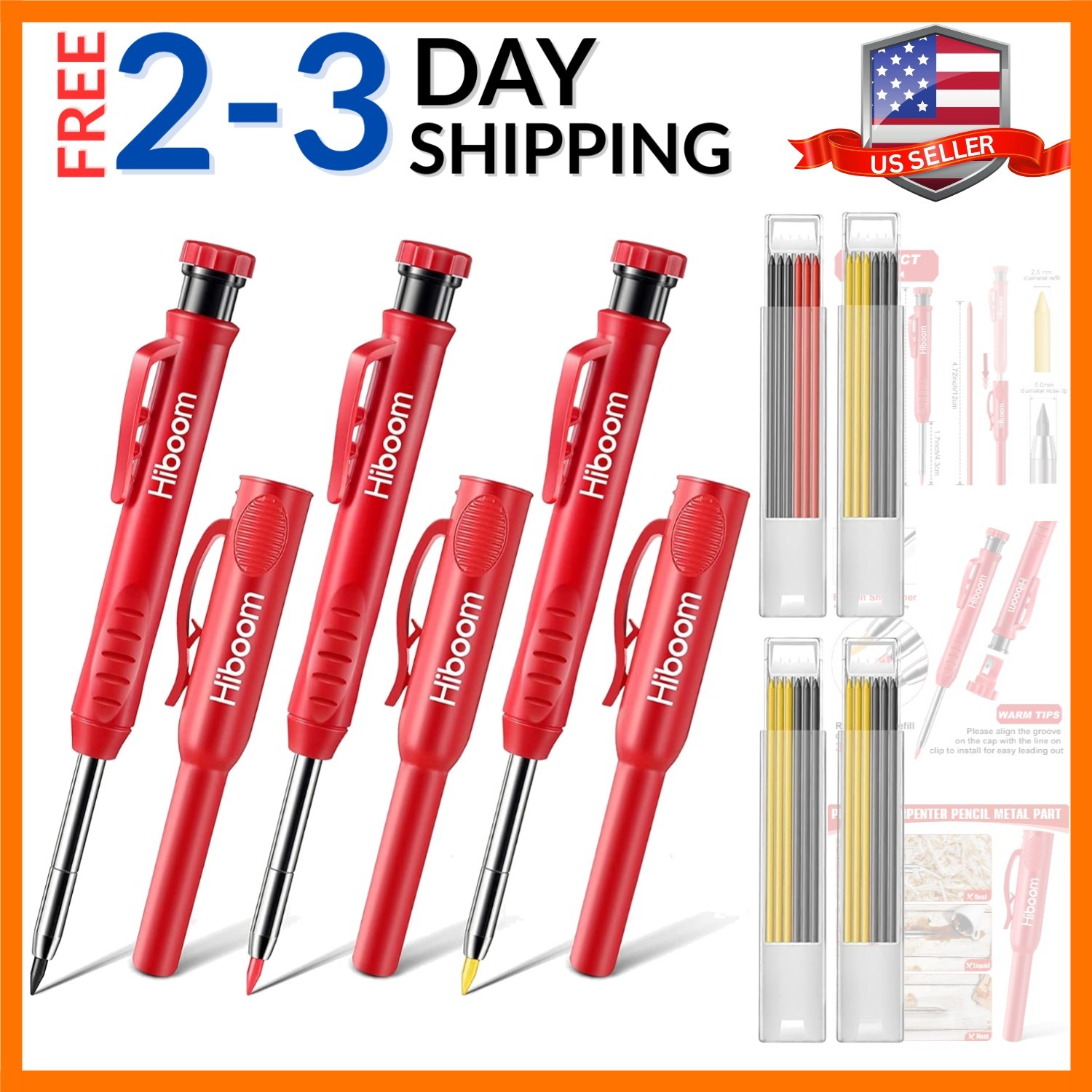 3 Pack Carpenter Pencils Set with 24 Refills, 2.8 mm Carpenters Mechanical Pe…