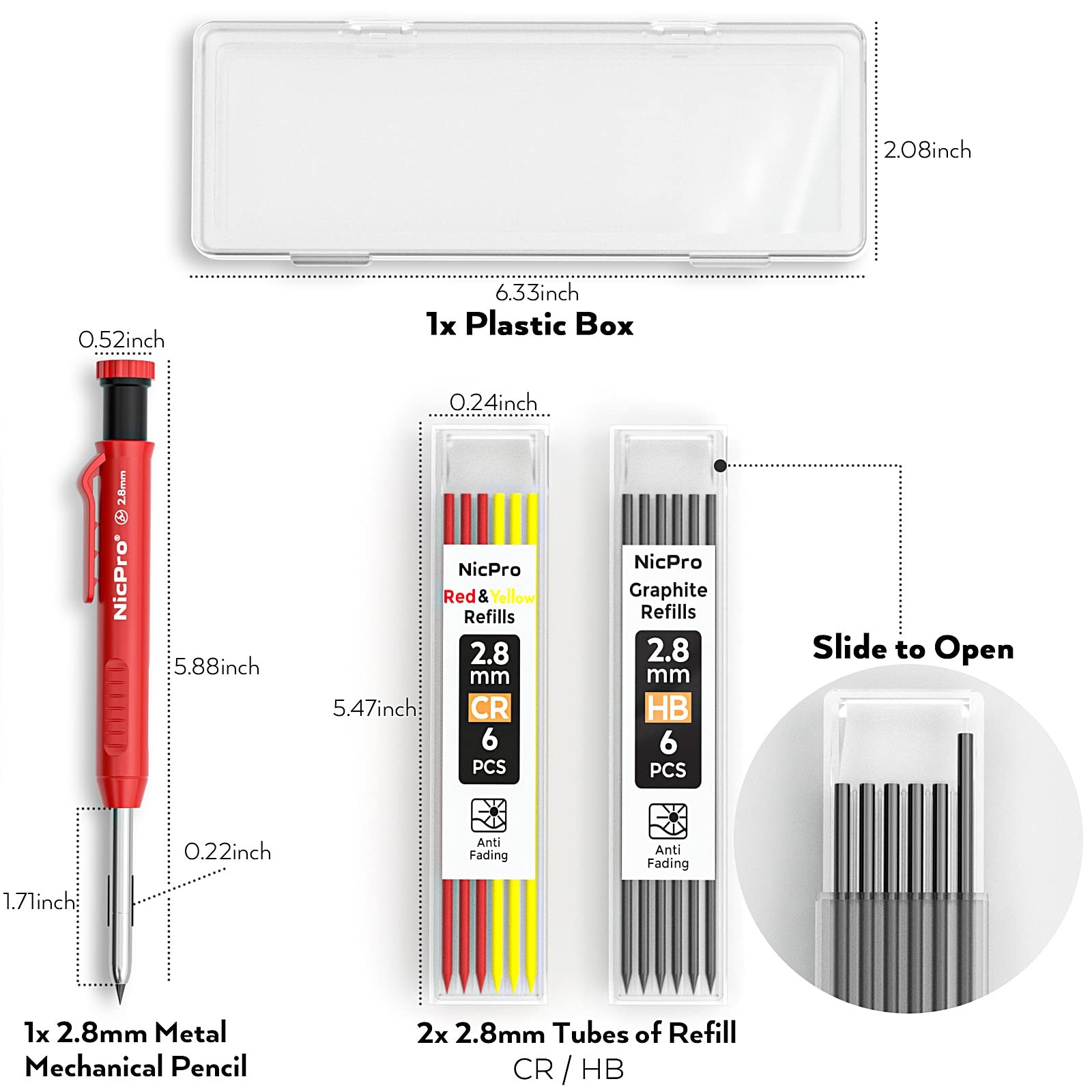 Nicpro 1 Pack Carpenter Pencil with Sharpener, 2.8 1 Count (Pack of 1), Red