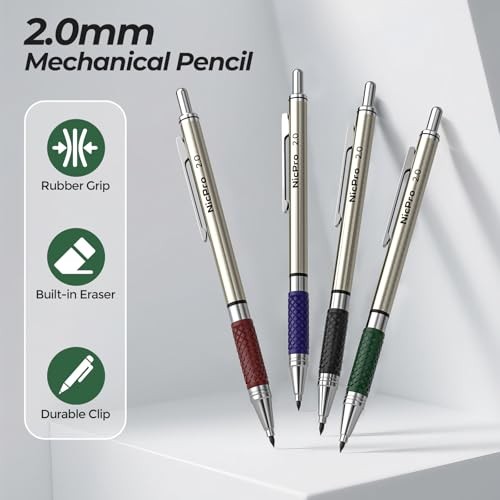 4 PCS Premium 2.0 mm Mechanical Pencils Set, 108 Colored & Black (HB 2B) Lead