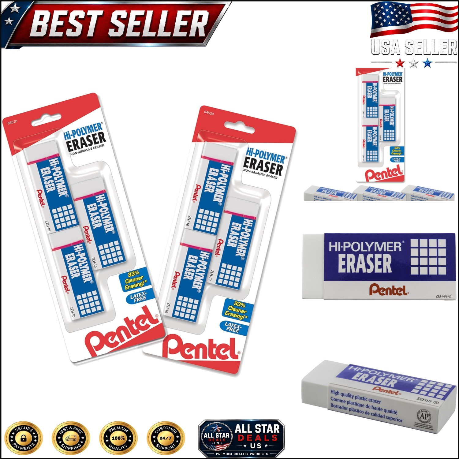 Durable 6-Pack Hi-Polymer Block Erasers with Protective Sleeve for Clean Work