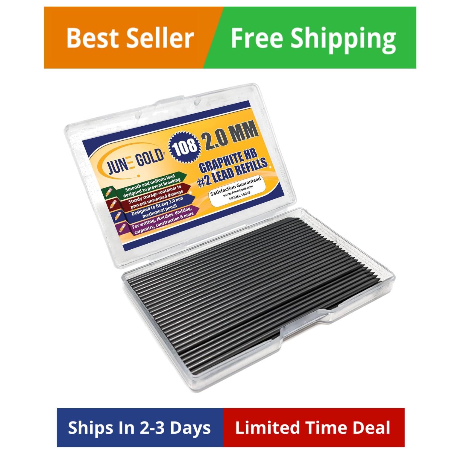 108 Pieces 2.0 Mm HB #2 Lead Refills, 90 Mm Length, Extra Bold Thickness