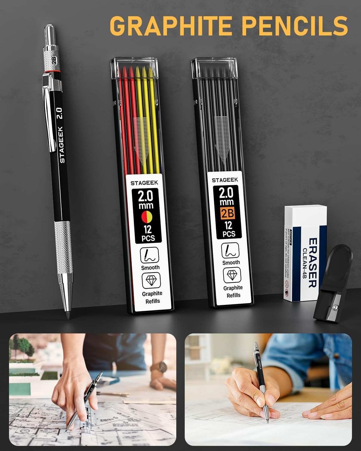 Mechanical Carpenter Pencils Set with Sharpener 60 Refills Scribe Tool 14 Pack
