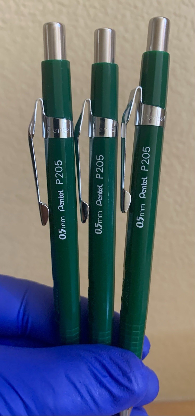 Three Vintage Green Mechanical Pencil PENTEL P205 : 0.5mm Japan