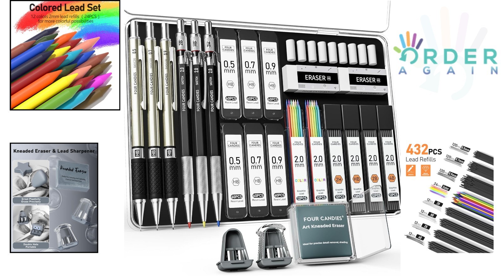 Art Mechanical Pencil Set 25PCS with Case Lead Refills Erasers for Drawing