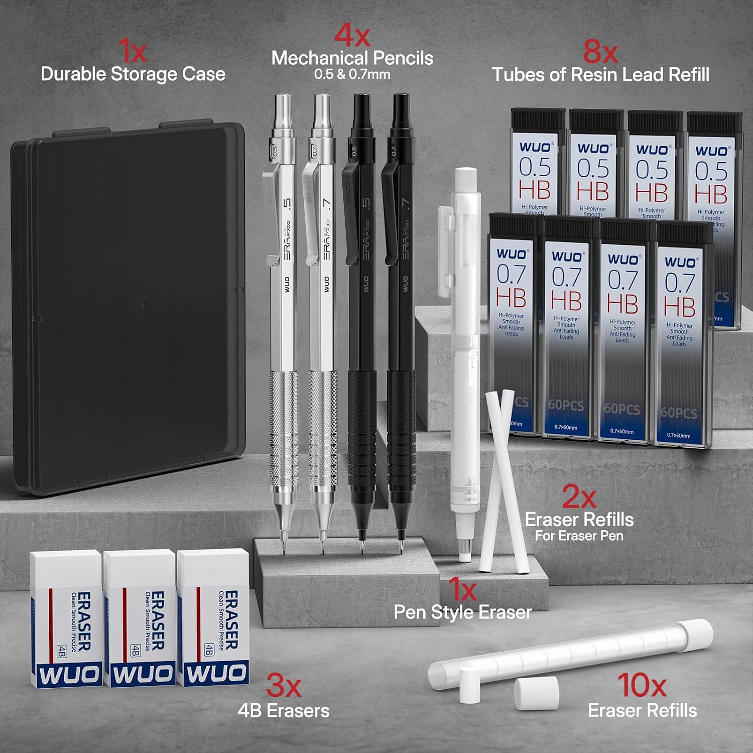 Mechanical Pencils Set, 4-Pack 0.5Mm & 0.7Mm Metal Drafting Pencils with 480 HB