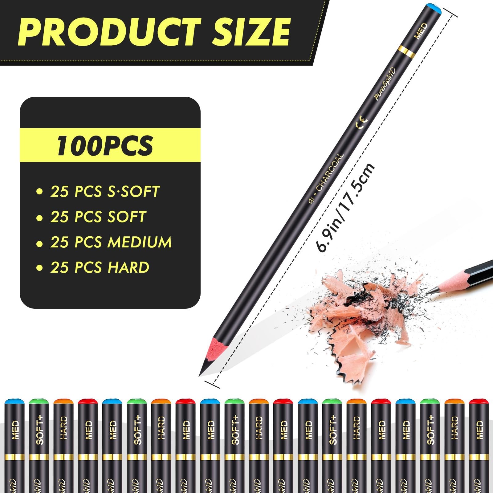 Resurhang 100 Pcs Charcoal Pencils Drawing Set, bulk Black