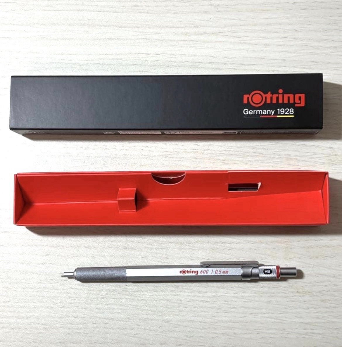 Rotring 600 Mechanical Pencil 0.5mm Silver Red Logo New in Box Japan