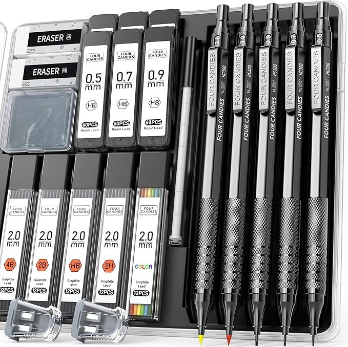 Mechanical Pencil Set 0.5mm 0.7mm 0.9mm 2.0mm Metal Drafting Drawing Sketching