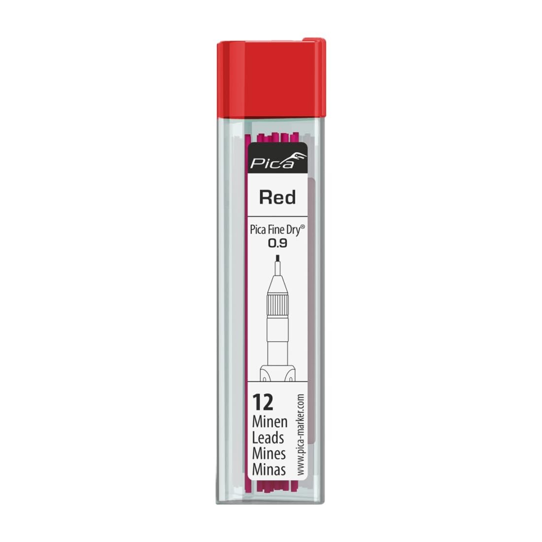 12 PCS Pika Marker 7031 Architectural Mechanical Pencil Fine Dry 0.9mm Red