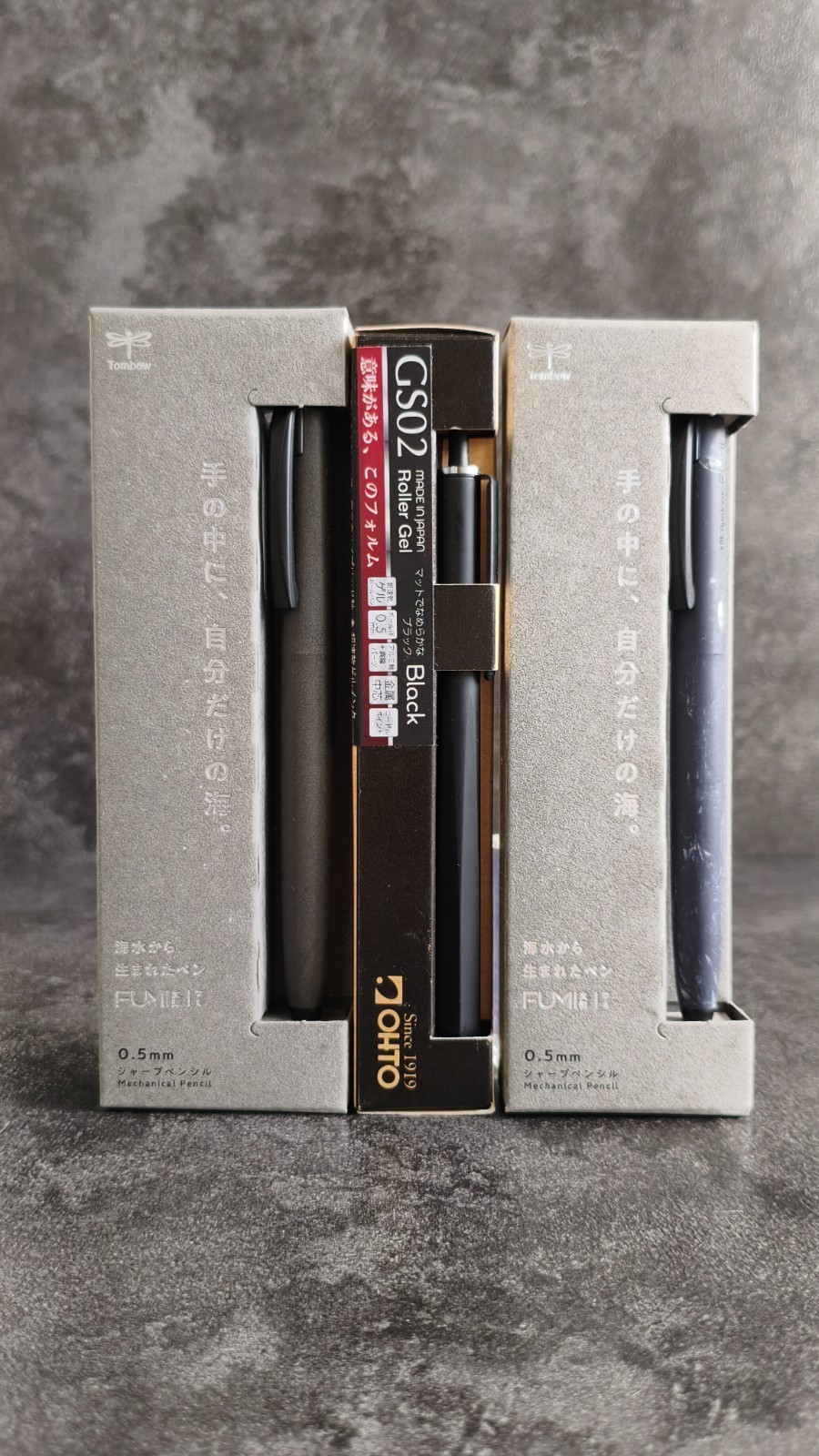 Tombow FUMI Mechanical Pencil x2 & OHTO GS02 Gel Rollerball Pen 3 Pens Set Japan