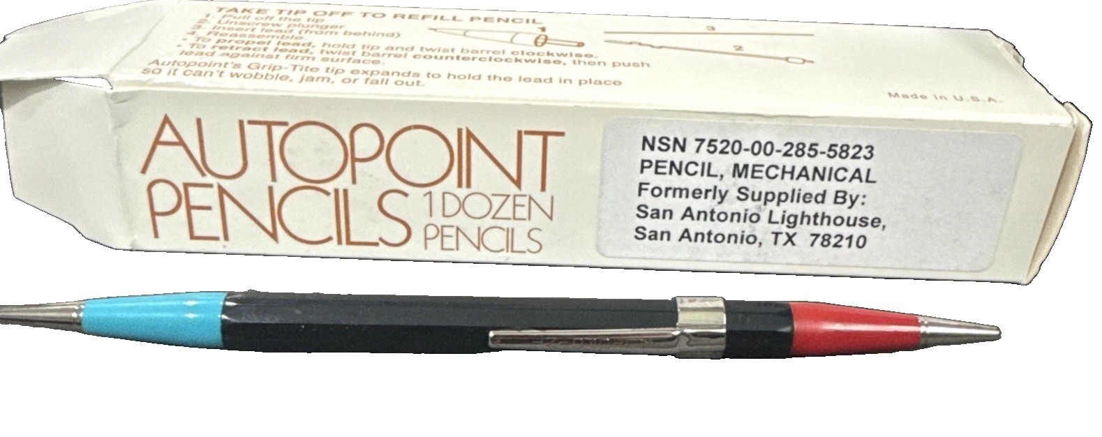 Autopoint Double End Twin Point Mechanical Pencil Red And Blue ends VTG Box 12