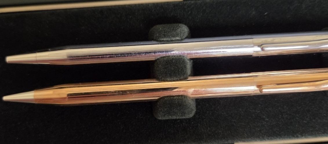 Vintage Cross Classic Century 14K Gold Pencil, Chrome Ballpoint Pen W/ Case, Box