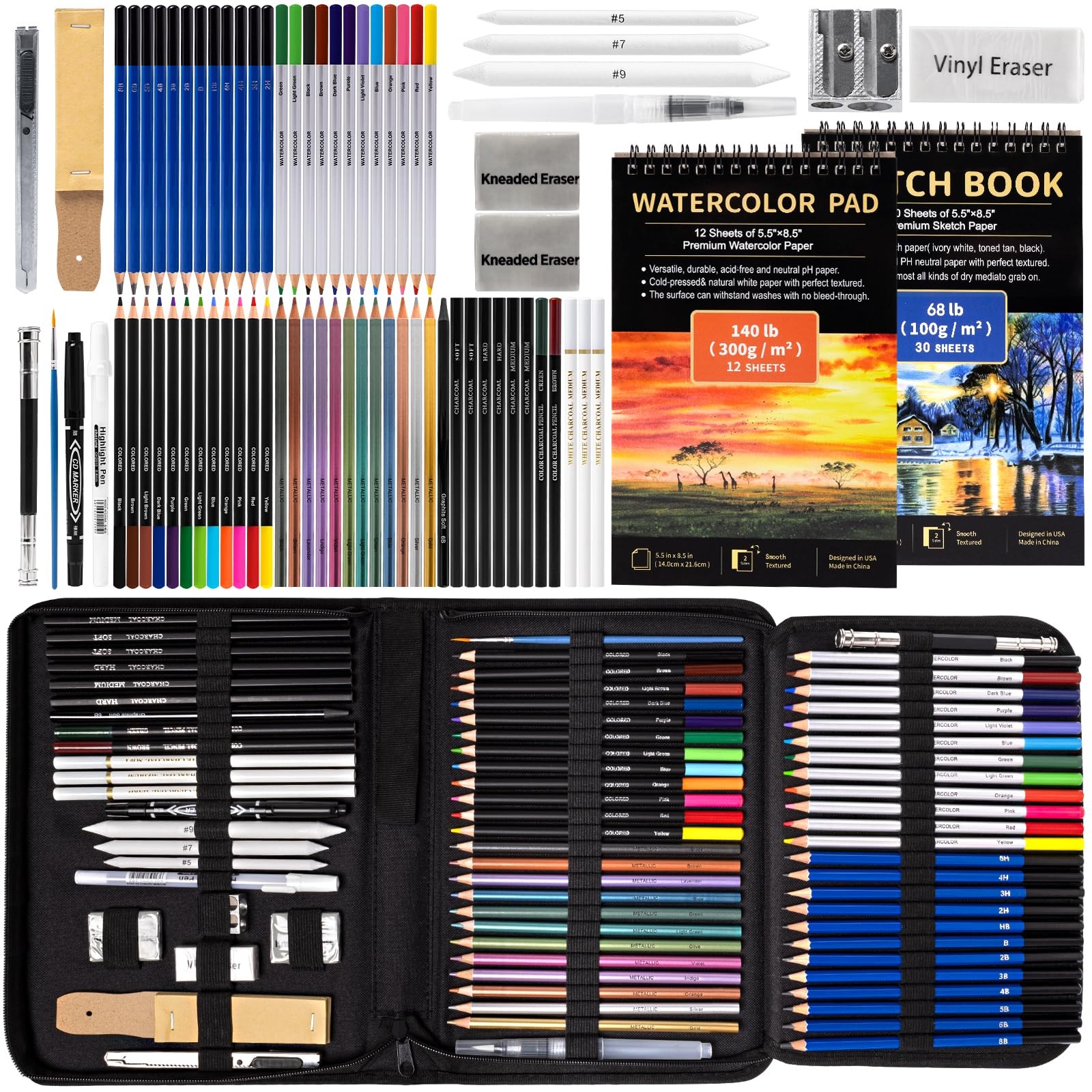 Drawdart Art Supplies Drawing Pencils Set – 76 Count (Pack of 1), Multicolor