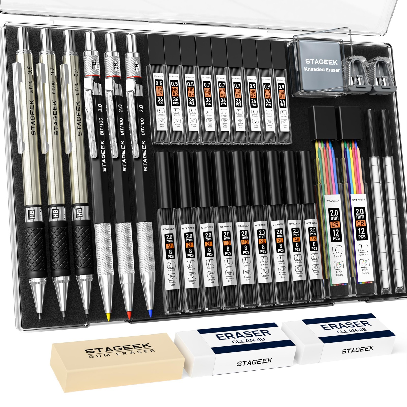 Mechanical Pencil Set with Case 34 Count, Drawing Pencils 0.5, 0.7, 0.9MM & 3…