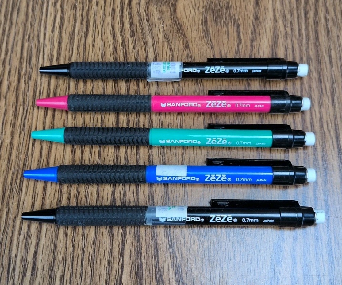 Vintage Sanford Zeze Lot of 5 Mechanical Lead Pencils 0.7mm Assorted Colors