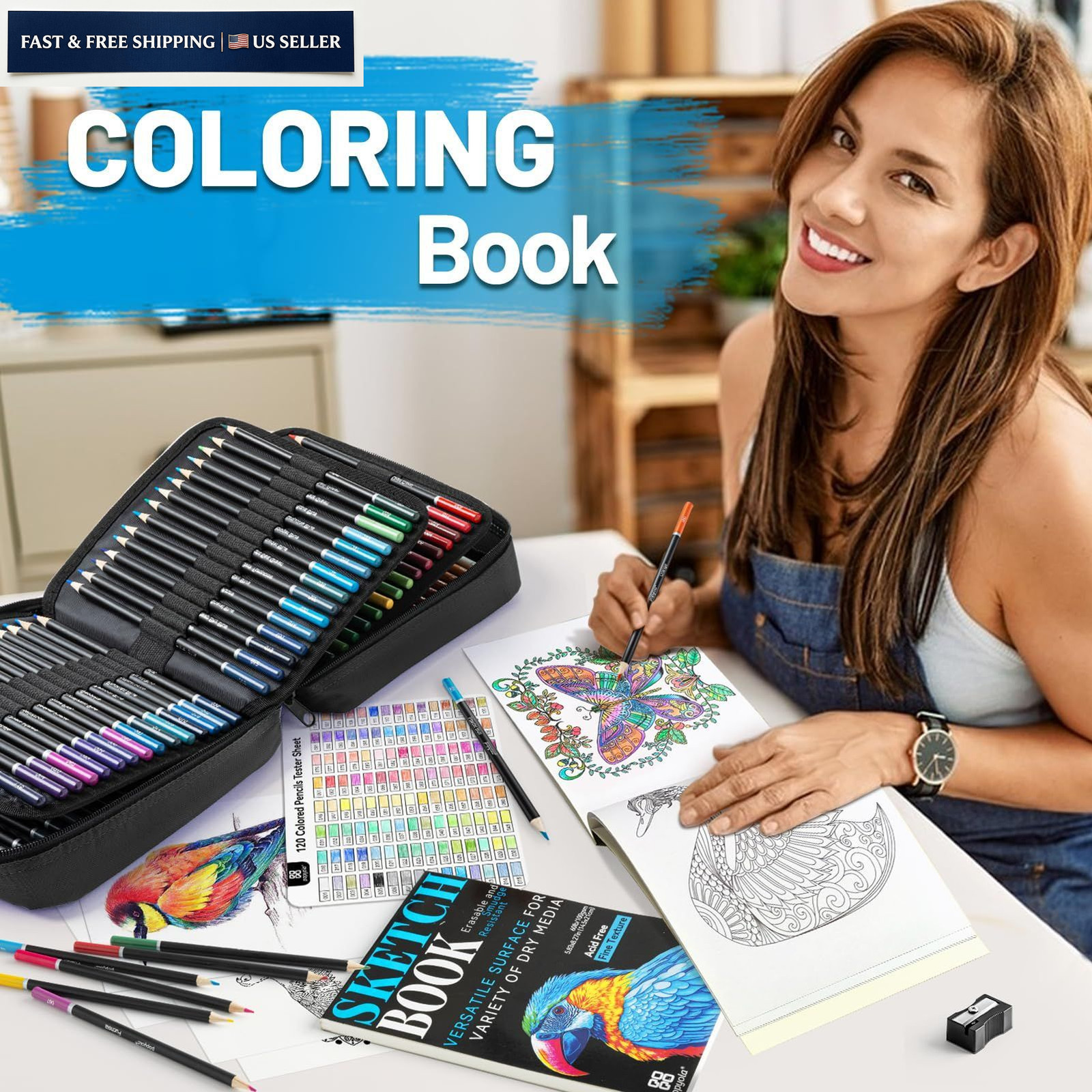 136 PCS Colored Pencils Set for Adult Coloring Books, 120 Black