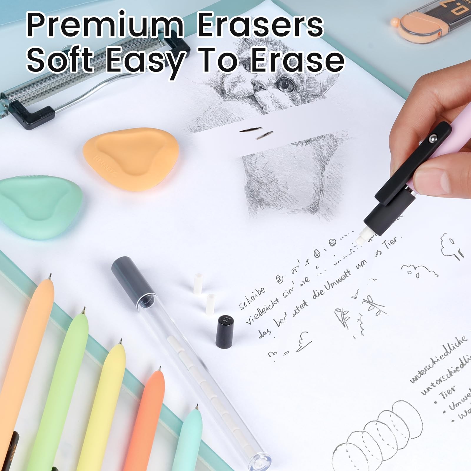 6 PCS Pastel Soft Grip Mechanical Pencil Set Case HB Lead Eraser 0.5/0.7mm