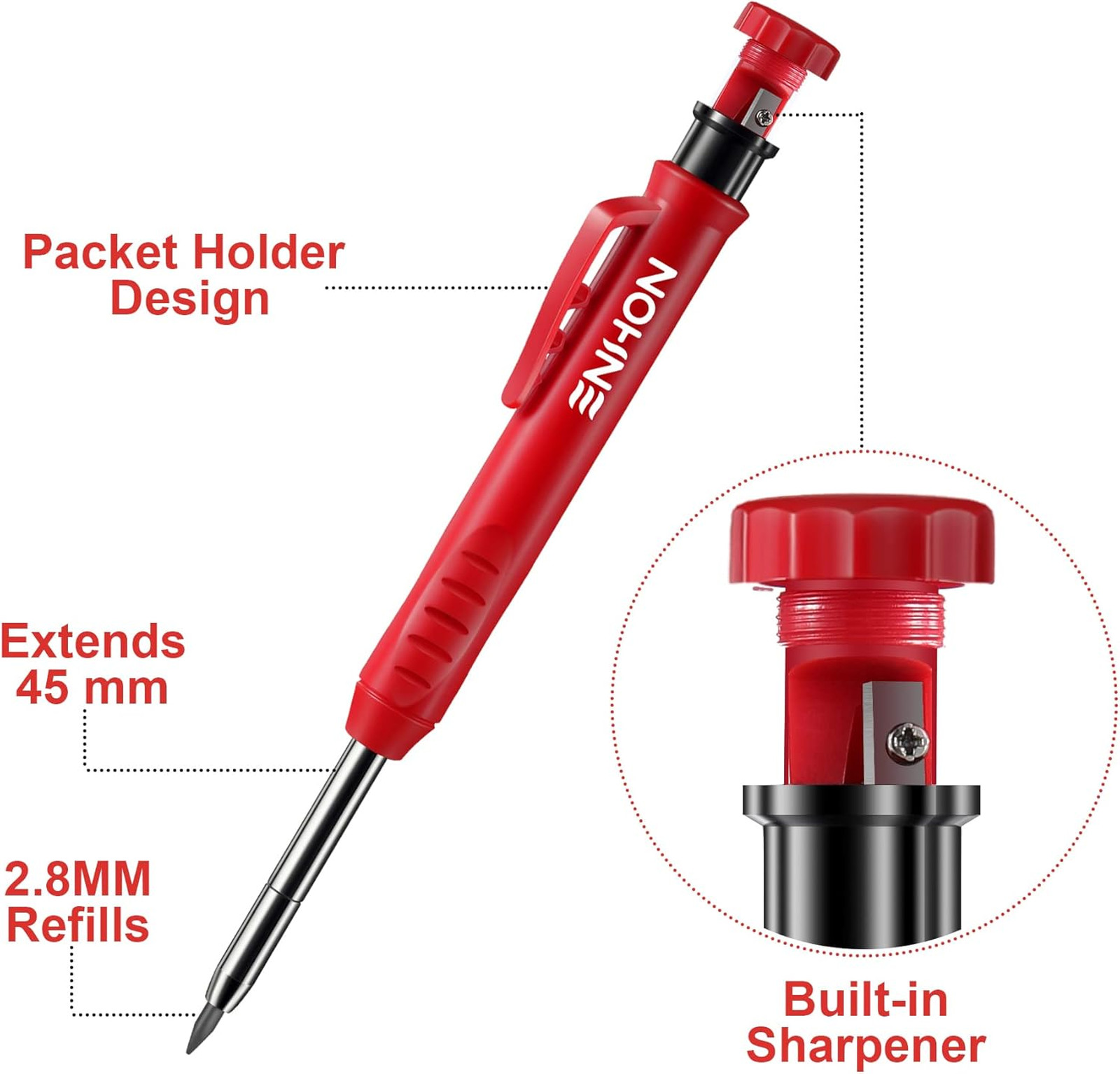 Mechanical Carpenter Pencils Set with Sharpener, 36 Refills, Woodworking Marking