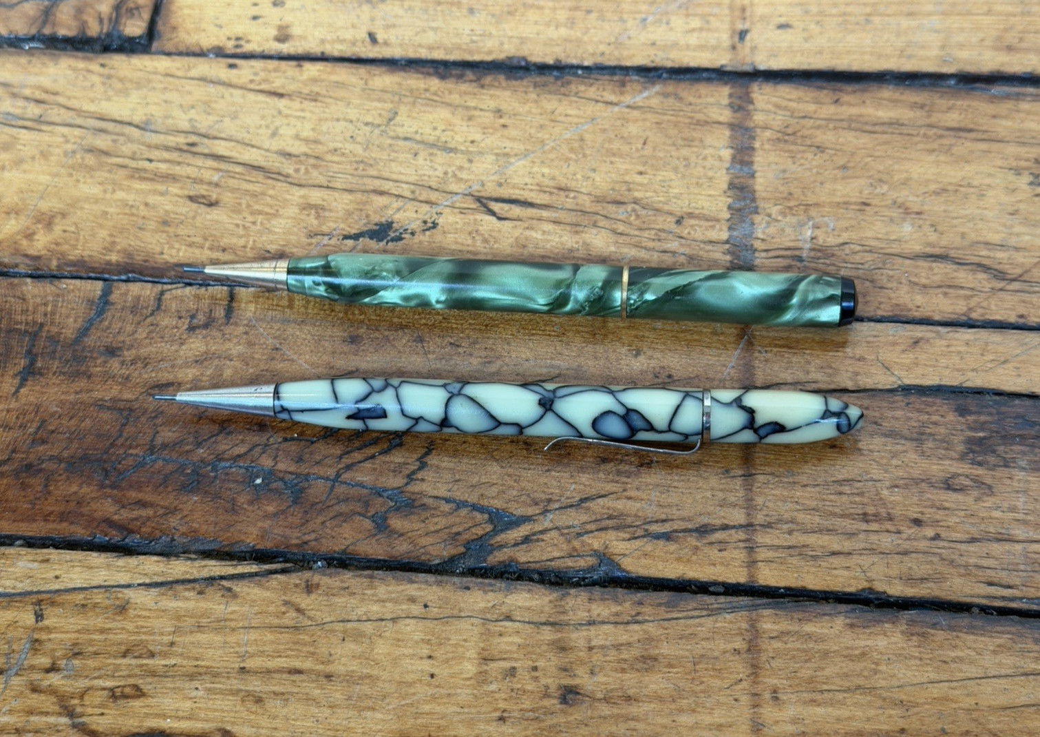 Vintage Mechanical Pencil Lot of 2 Green Marble Rite Rite Unbranded