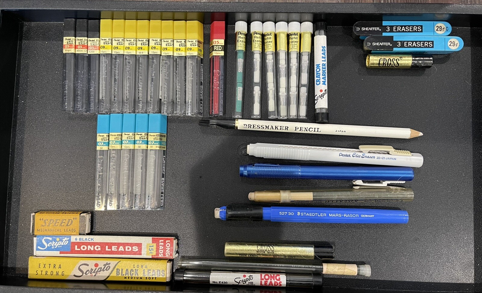 Vintage Lot of Pentel Mechanical Pencil Leads Erasers Clic Eraser Scripto Cross